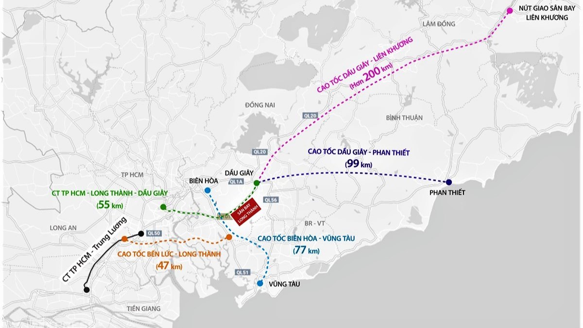 Expressway network around Long Thanh International Airport linking it to Ho Chi Minh City