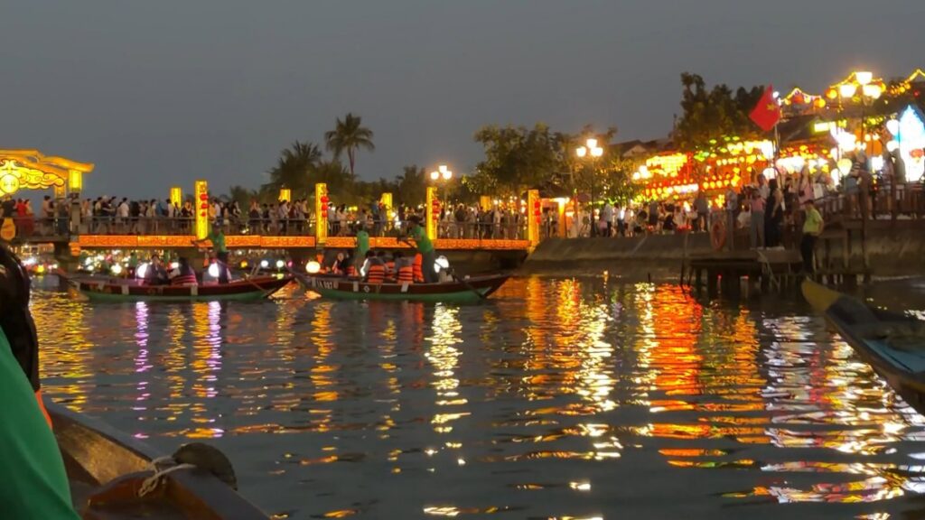 Lantern-lit boats on the Hoai River in Hoi An at dusk, a highlight of a Vietnam 10-day itinerary