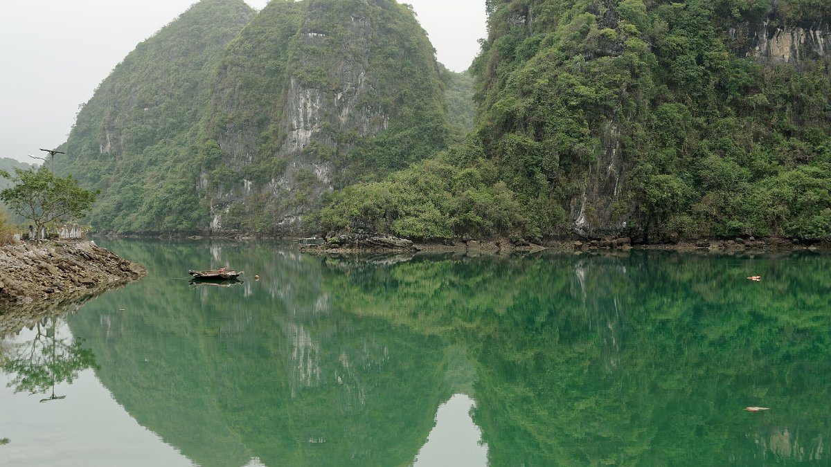 Karst cliffs and water near Cat Ba Island