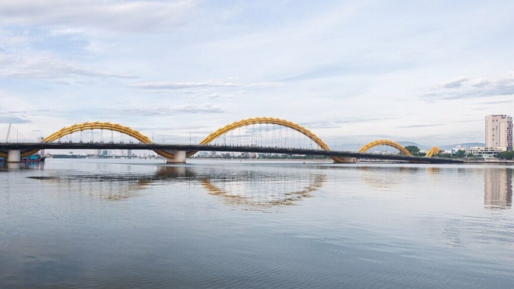 Da Nang's Dragon Bridge over the Han River on an overcast day