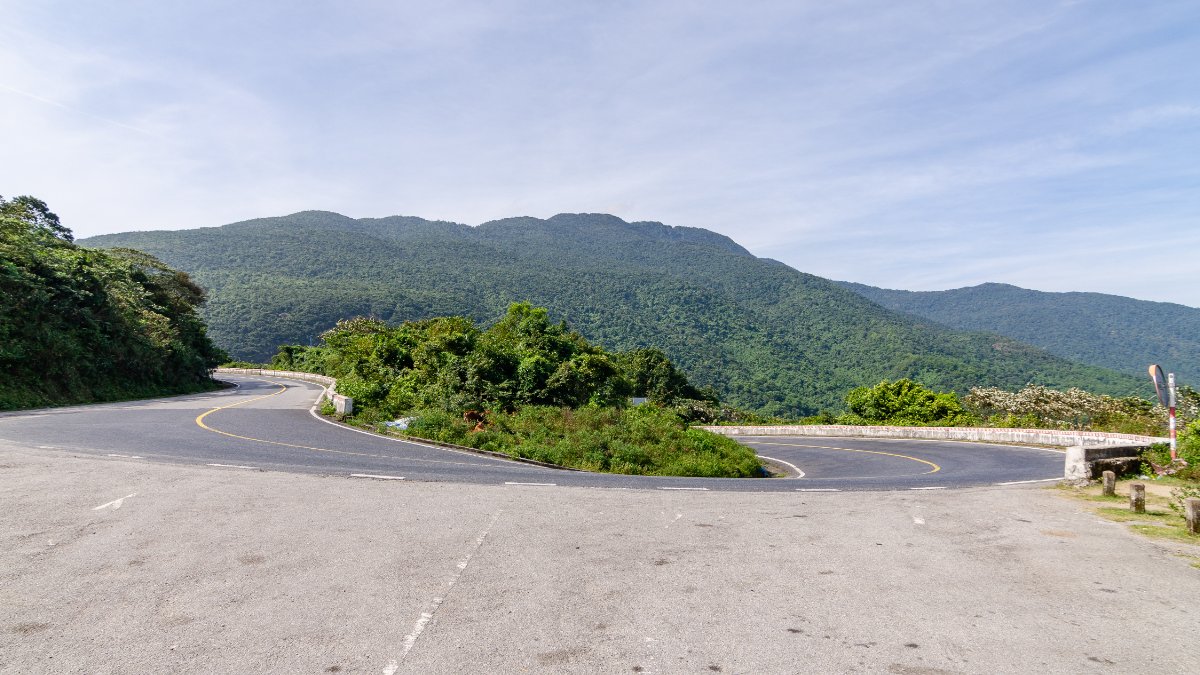 The winding Hai Van Pass road on the Da Nang to Hue route