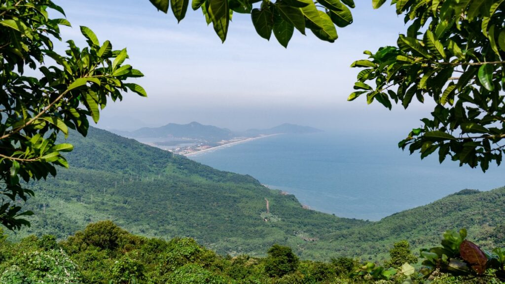 The coastal bay view from the Hai Van Pass near Da Nang