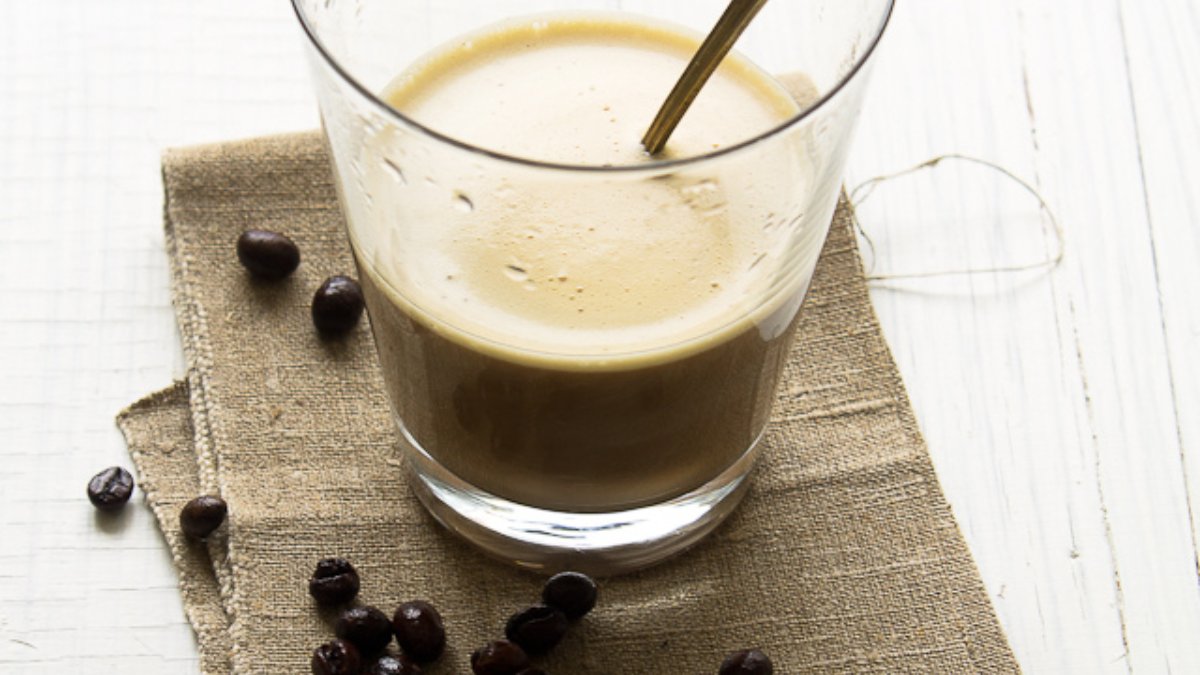 A glass of Vietnamese egg coffee
